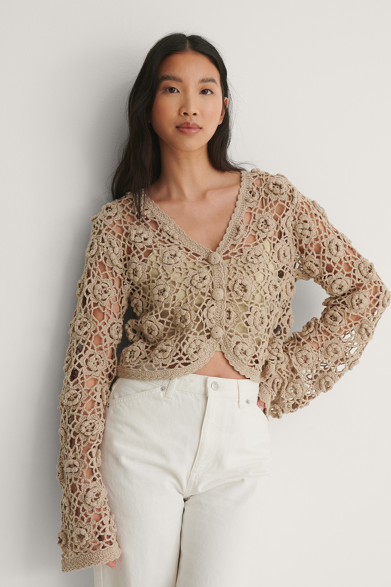 beige crochet cardigan