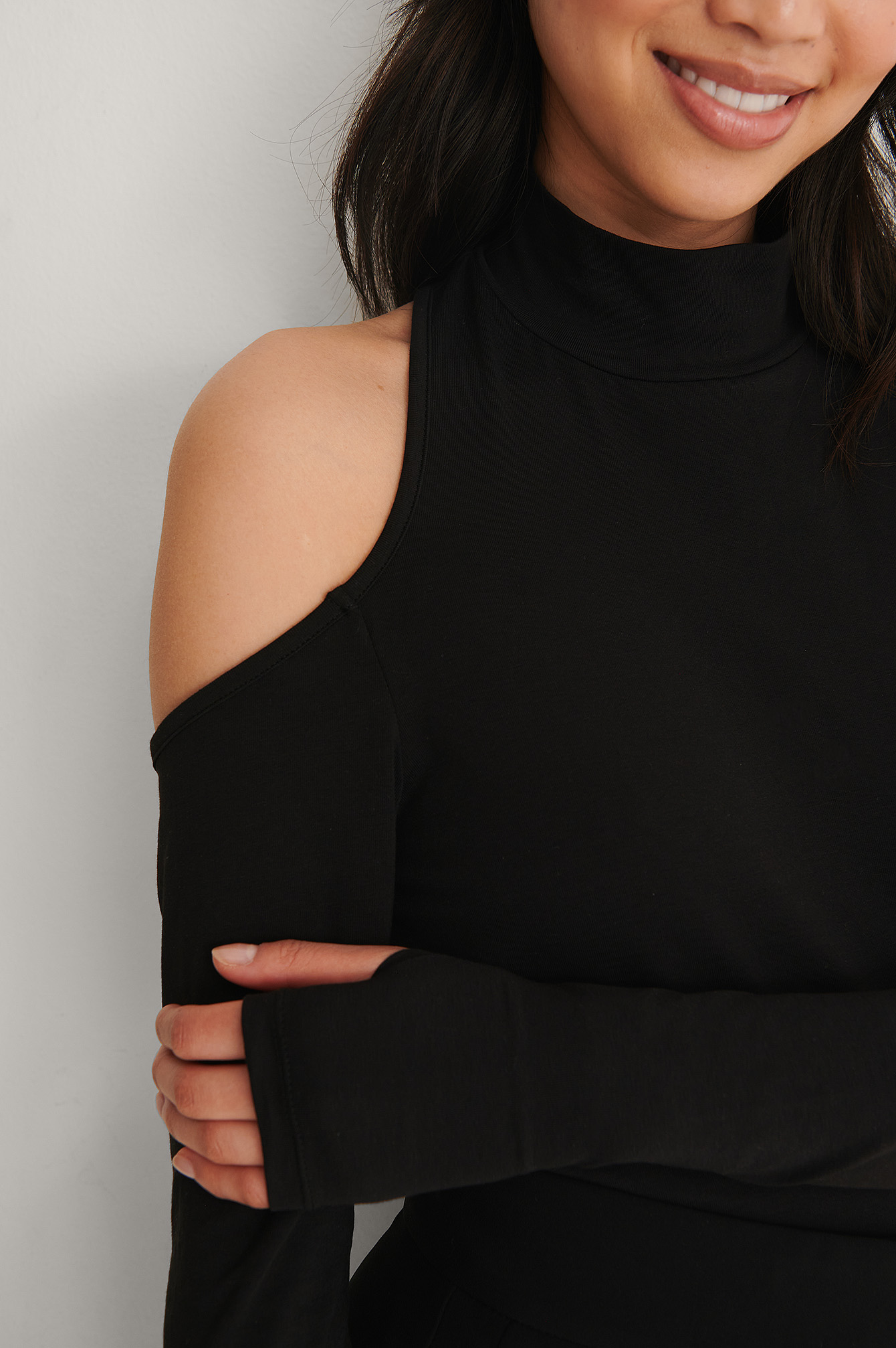 black cut out shoulder top