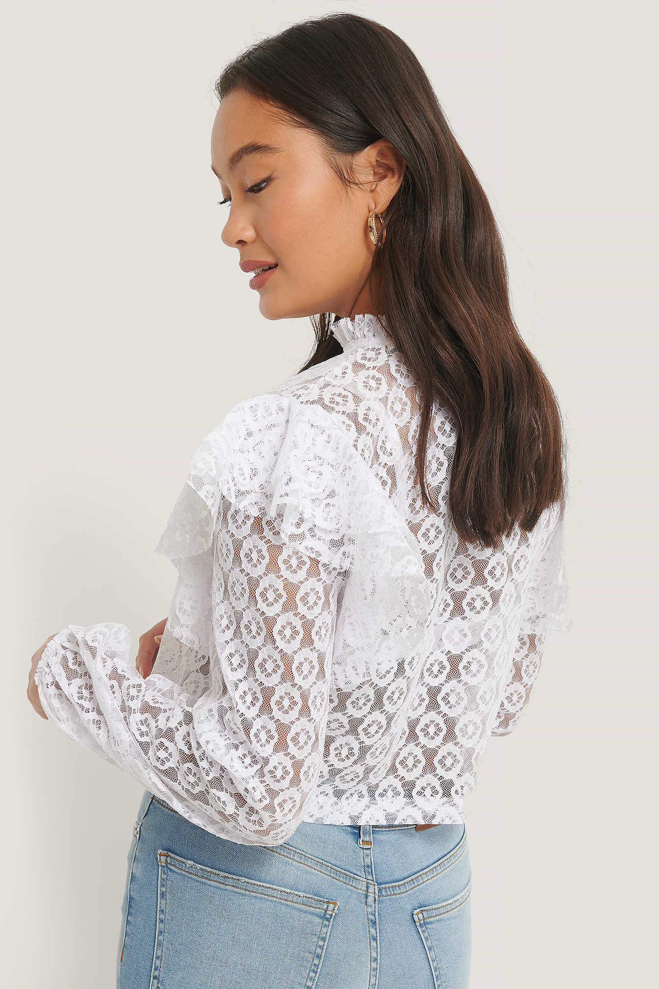 white lace frill top
