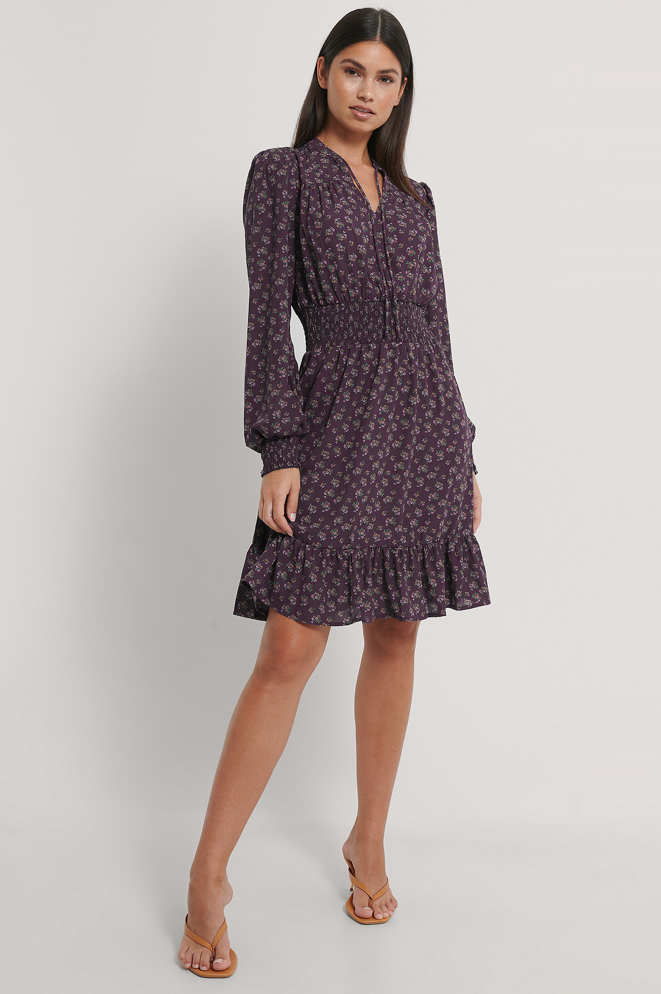 smocked v neck dress