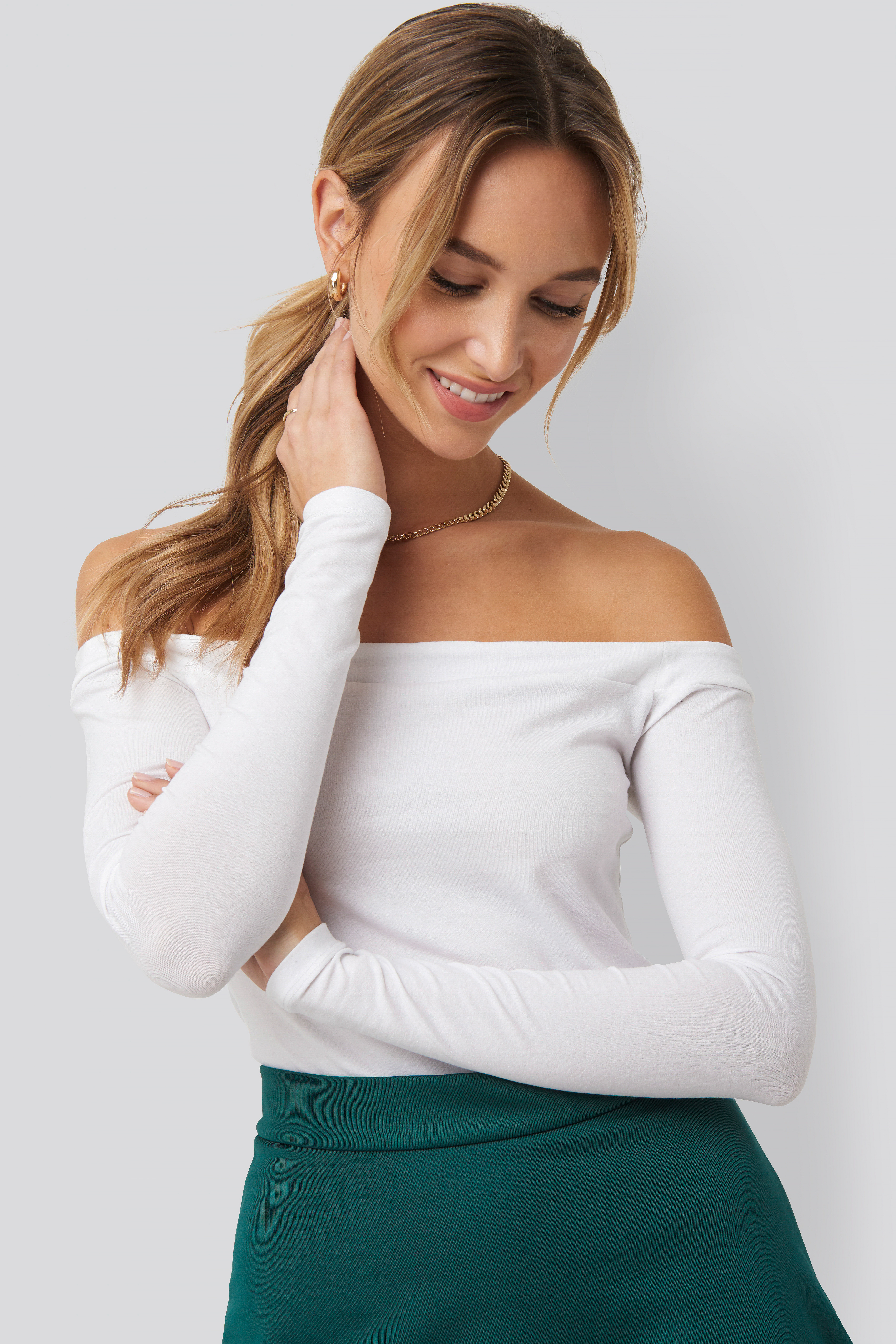 white bardot top with straps