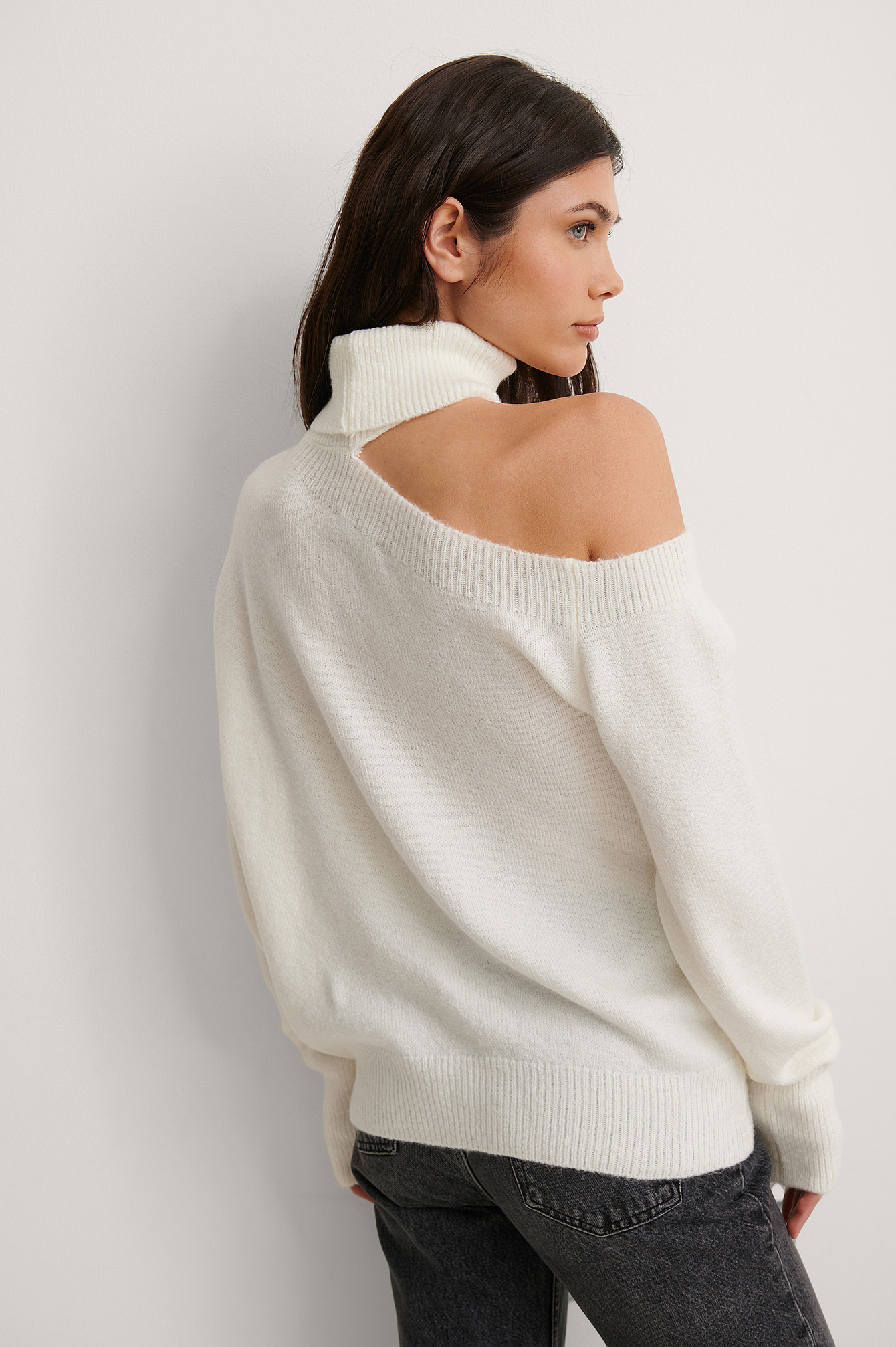 one shoulder turtleneck sweater