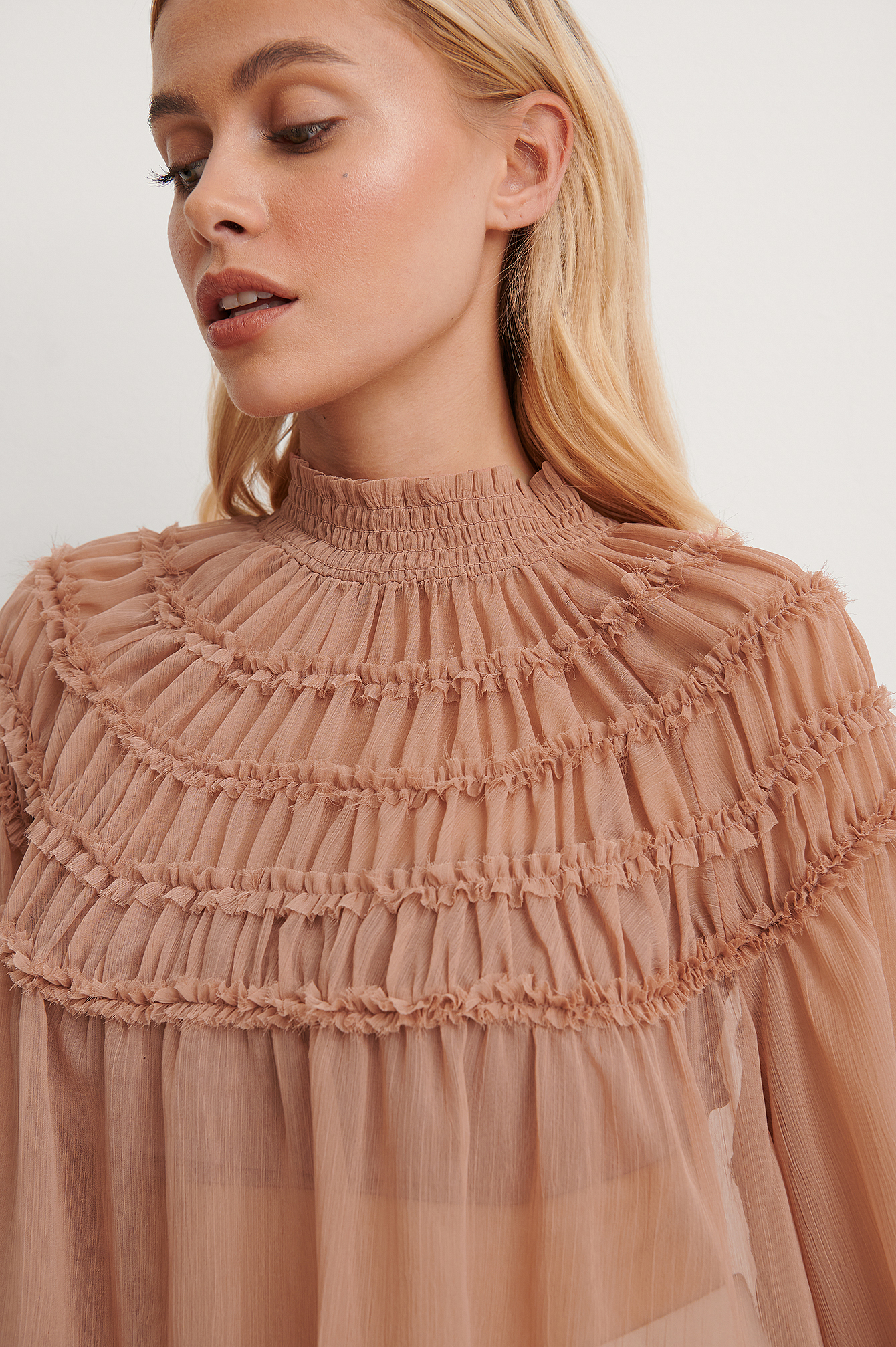 smocked neck blouse