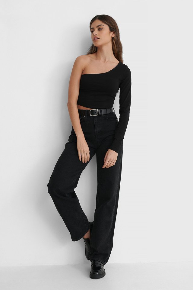 one sleeve crop top black